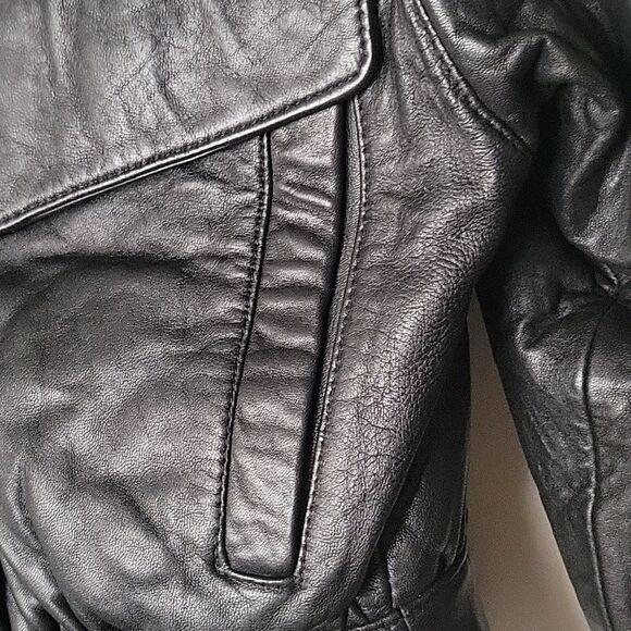 VTG Luis Alvear Womens P XS 80s Leather Black Bomber Moto Biker Jacket Coat New - Picture 8 of 15
